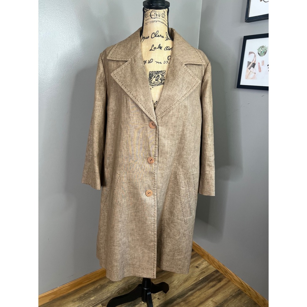 beige linen overcoat  J. Jill notched collar transitional piece career wear
